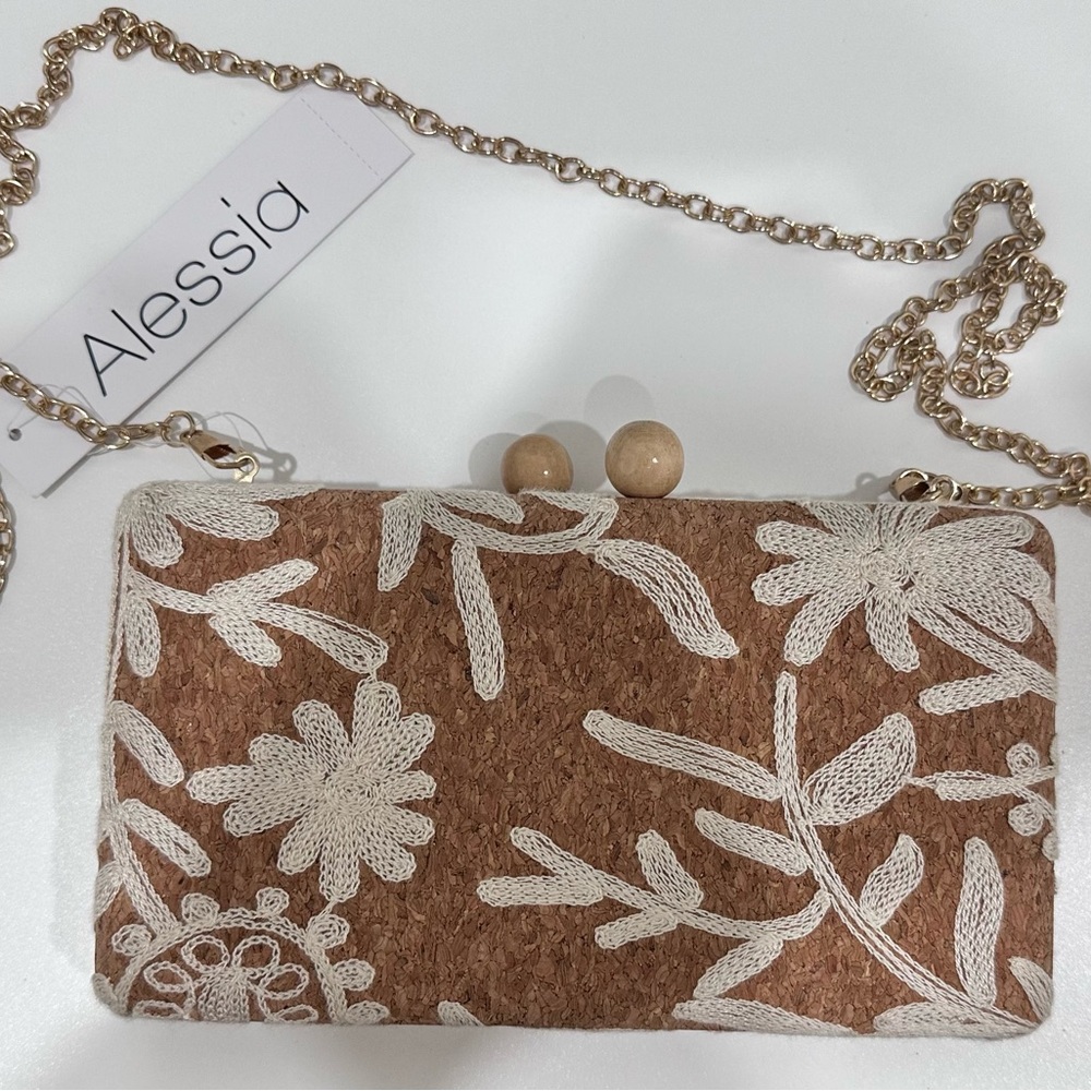 Alessi Brown Floral Clutch Bag